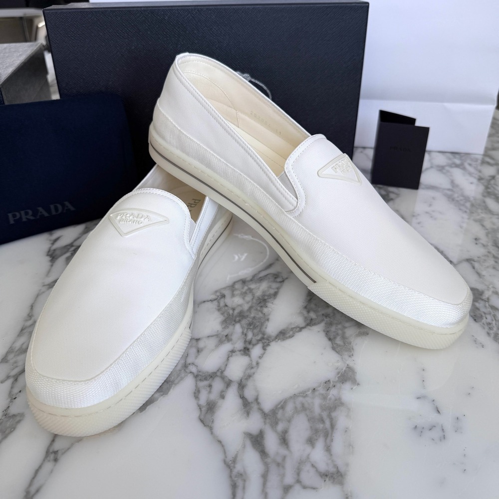 PRADA Prada White Nylon Logo Slip On Sneakers uK‎ 11